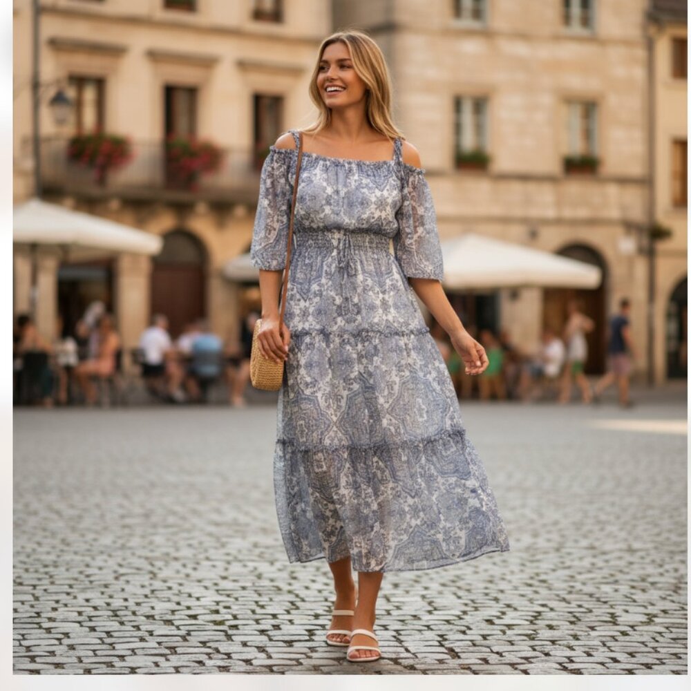 NWT Taylor Floral Cold Dress Tired Maxi Dress